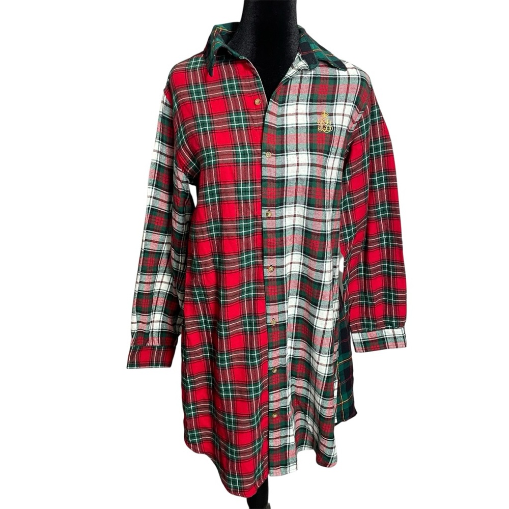 Ralph Lauren LRL Flannel Sleep Shirt Womens Medium Button Up Long Sleeve Plaid